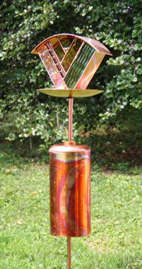 One of Artist Julie Kelly's Celebrity bird feeders with her Squirrel Baffler