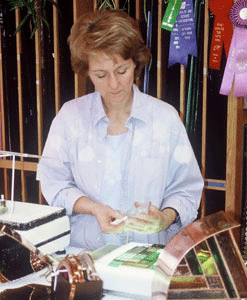 Artist Julie Kelly working in her studio